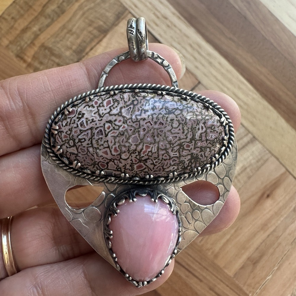 Paul Rossman Pendant 2.5 Inch Pink Gray Gembone Aussie Opal Sterling 27.3g USA